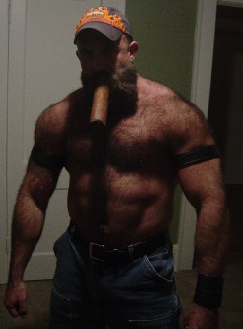 musclebulls9: den260371: Hot Bear The Big Bull back in the day. He still loves his huge massive ciga