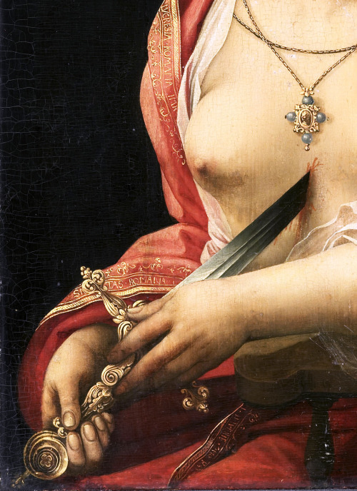 deathandmysticism:Meester met de Papegaai, Detail of The Suicide of Lucretia, 1525