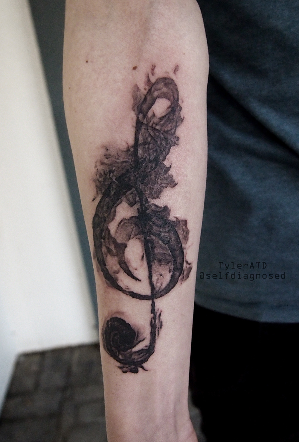 Watercolor treble / bass clef done by... - The Tattoo Shoppe | Facebook