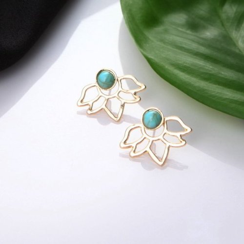 tobious: Turquoise Stone Silver Gold Earrings   ∟  discount code “ Joanna15”