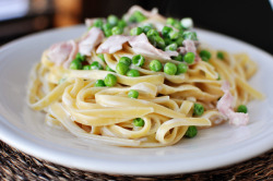  Creamy Fettuccine with Ham and Peas 