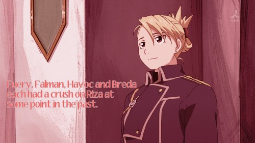 fullmetal-headcanon:   Fuery, Falman, Havoc and Breda each had a crush on Riza at some point in the past.  Submitted by Anonymous  