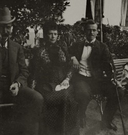carolathhabsburg:  Dowager Tsarista Maria Fyodorovna with son, Grand duke Mikhail Alexandrovich and brother, King George I of Greece. Late 1890s. 