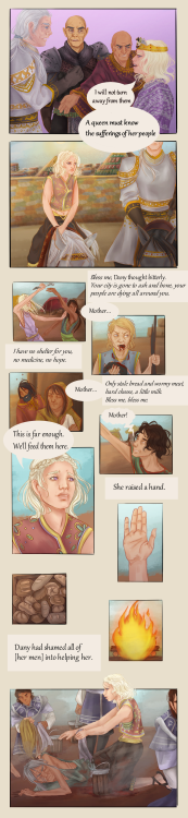 Gorgeous comic that I commissioned from @pepelinkri depicting Dany’s visit to the Astapori refugees.