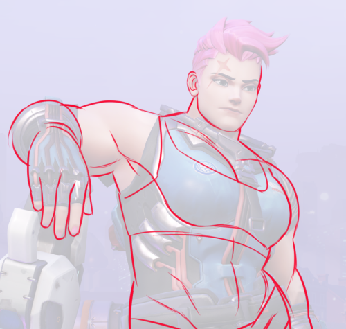 orangekissess: anon wanted help figuring out zaryas body type heres a zarya body type ref. i red lined screen caps of her. there u go 