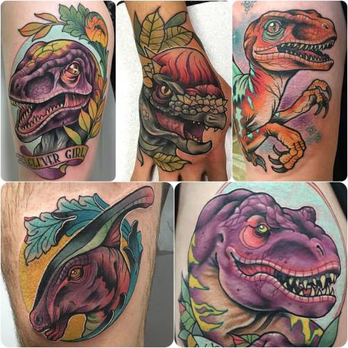 rizzabootattoos:  I’ve had a great time making all these dino tattybangers over here on this US tour. Still time for some more when I’m in Dallas Oct 24th,25th,26th🦄✨ #dinosfordayz #doyouevendinobro #extinctasaurus #dinosaurtattoos #rizza_boo