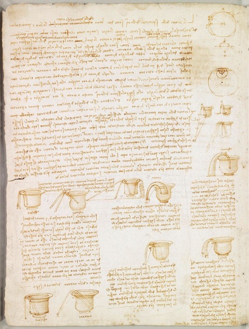 Leonardo da Vinci, Codex Leicester, Sheet 14A: folios 23v &amp; 14r, 1508–10, ink on paper, 11 2/3 x