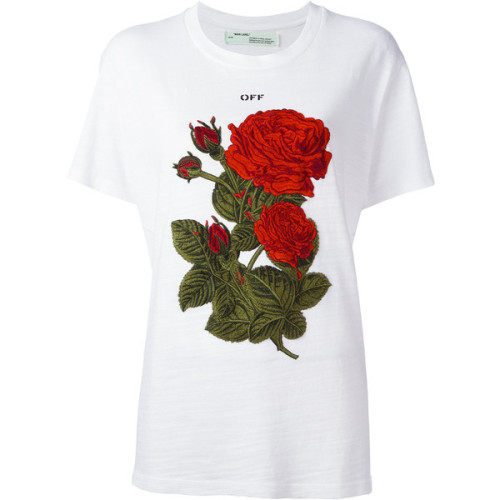 Off-White roses embroidery T-shirt ❤ liked on Polyvore (see more white t shirts)