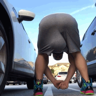 mcmeathead2:  Just having fun in the parking lot, again. In some fun new shorts and