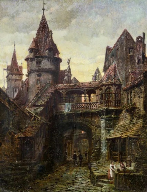 catonhottinroof:Ferdinand Knab (1834 - 1902)A medieval district at sunset