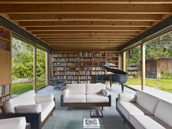 inspirationalhomes:  Bright, open living room features built-in bookshelves and room for a grand piano in this modern house in Menlo Park, California.   My dream home