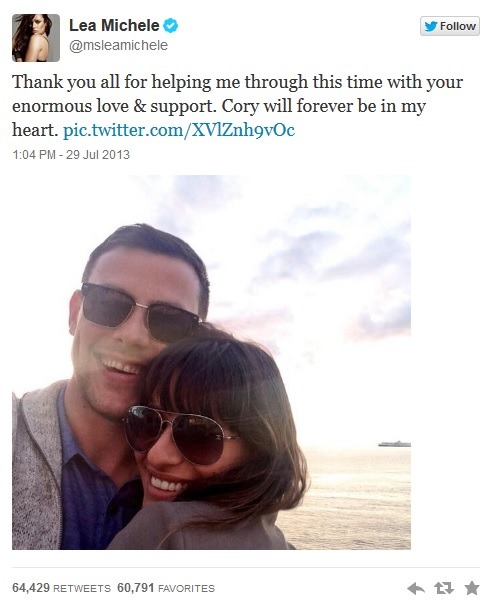 A heartbreaking photo and statement from Lea Michele.