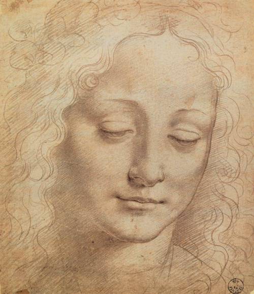 artist-davinci:Female Head, Leonardo Da VinciMedium: chalk,charcoal,paper