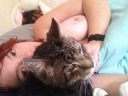 geekgothgirl:  Kitty snuggles in the morning