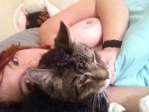 Porn Pics geekgothgirl:  Kitty snuggles in the morning