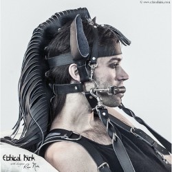 ethicalkink:What a pretty pony! Marc kitted out in the works.. our faux leather head harness with long mane, ears, bit and reins attached.   http://www.ethicalkink.com/  #ponyplay #ponyboy #fauxleather #bdsm #kink #ethicalkink   Model: Marc Gates Photo: