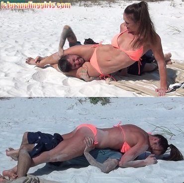 Crystal is able to take him down and use her size and strength advantage  to crush