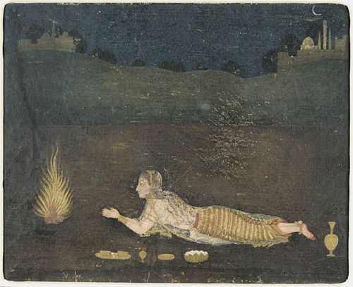 Female Figure Prostrate Before a Sacred Fire 18thc. Mughal period, India