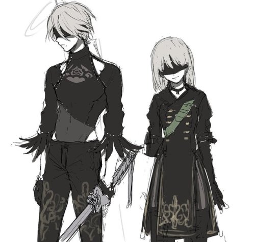 daekiri: 2B9S genderswap sketch