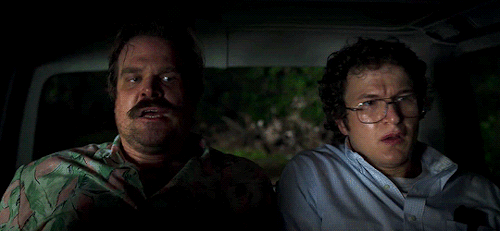 davidharboursource:David Harbour as Jim Hopper and Alec Utgoff as Alexei in Stranger Things S3
