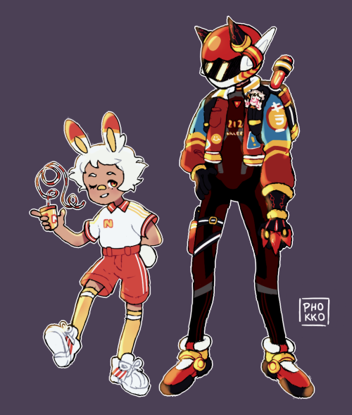  some pokegijinkas I did of my bois nesquik (scorbunny) & kaneda (scizor) ✨