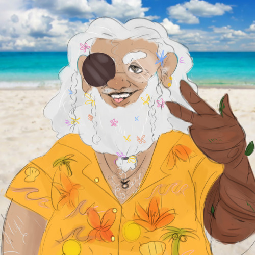 mlsws:oh what a man![image description: a drawing of Merle from the chest up, standing on the beach 