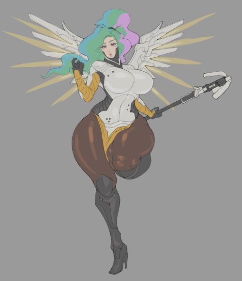 the-upright-infinity:  Some overwatch doodles. Mei bent over and having some fun. D VA “plugging in” into her mech. And a milf Celestia dressed as Mercy. I might polish this one some more later. 