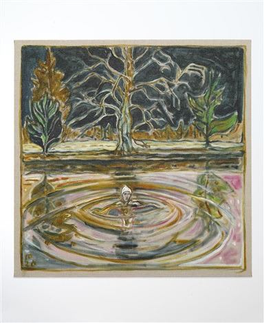 Billy Childish (british, born 1959), Swimmer with Oak Tree, 2020, Oil and charcoal on linen, 91,5 x 