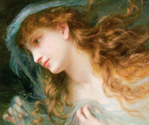 The Head of a nymph.Art by Sophie Gengembre Anderson.(1823-1903).