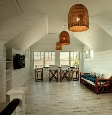 Loft-Style - Beach Style Family Room Game Room: A Sizable Game Room Idea In The Coastal Loft Style With