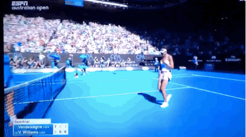 refinery29:  Watch: Venus Williams’ joyful reaction to becoming a Grand Slam finalist YEARS after she was supposedly too old to play is the best thing on the internet On Wednesday, Williams beat her opponent, CoCo Vandeweghe, in the Australian Open