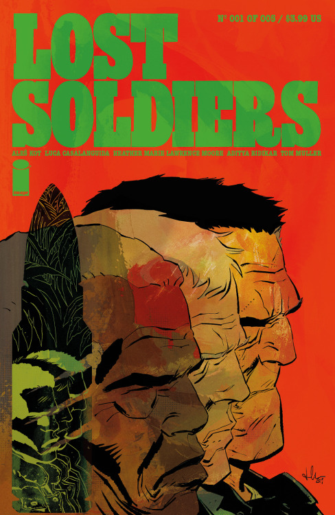 Here’s the cover and 1st page design of LOST SOLDIERS, the new comic from Ales Kot and Luca Ca