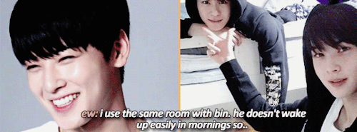 moobinthighs:18/∞ of binu: the first thing eunwoo does when he wakes up in the morning is waking bin