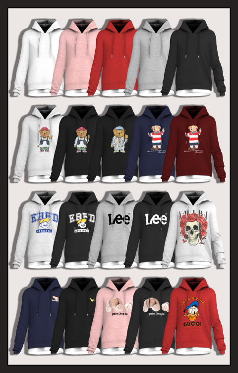 sudal-sims:[sudal] Couple hoodie set▶ All lod▶ Male hoodie - 20 Swatch ▶ Female hoodie dress - 20 Sw