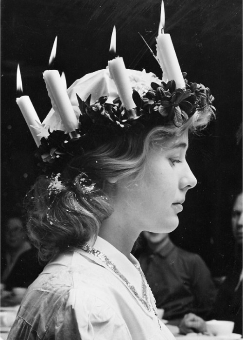 vintage-sweden: Eva Rydin as Lucia, 1955, Sweden.