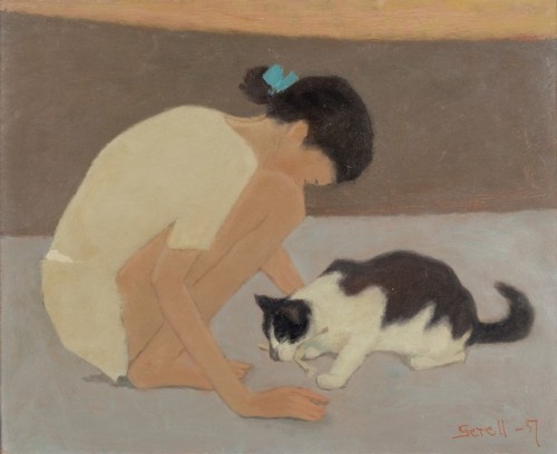 myfairynuffstuff:Greta Gerell (1898 - 1982) - Girl and Cat. 1951. Oil on canvas.