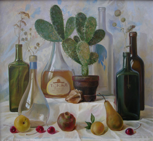 cactus-in-art:Sergey Kuzmin (Russian, *1953)Still life with cactus, 2007