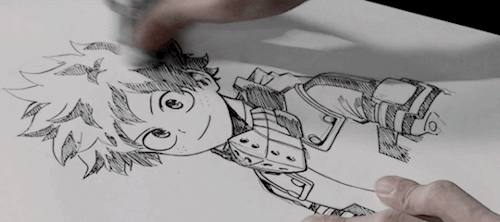 Kōhei Horikoshi Inking His Deku Sketch.
