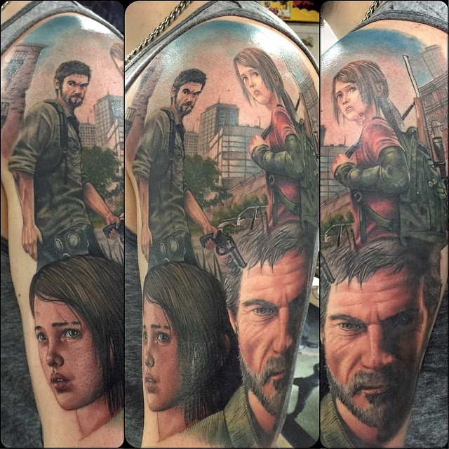 The Last Of Us Fan Gets Epic Leg Sleeve Tattoo Of Ellie, Joel, and More