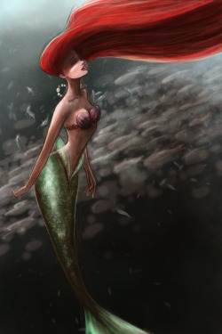 definite-disnerd:  Ariel swimming with fishies by ThereseOfTheNorth