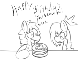 candycoats:  Happy birthday Umbra sweetie. ilu! fun fact, that’s not even liquor Candy is drinking.  Oh Candy, you silly naughty pony X3