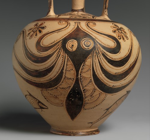  Terracotta stirrup jar with octopus. Date/Period: ca. 1200–1100 BC. Culture: Helladic, Mycenaean. H