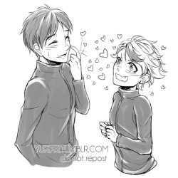 yukipri:  The hearts don’t disappear at all, they just become more directed…&gt;.&gt;;~~PLEASE DO NOT REPOST, EDIT, TRANSLATE, OR OTHERWISE USE MY ART. More detailed rules available on my Rules &amp; FAQ Post.~~MORE OF MY YOI ART HERE.