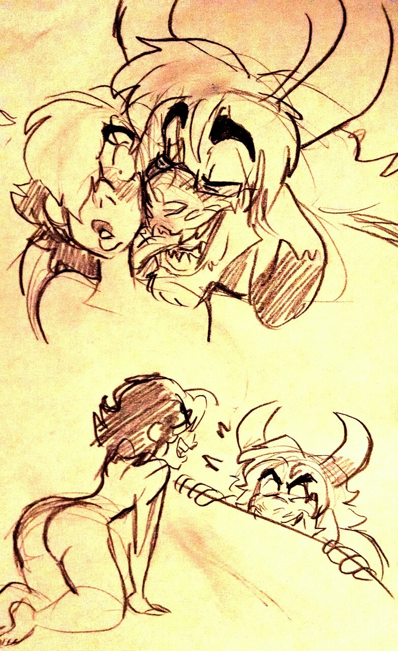 notsafeforroskii:  Just nari and Asgore being cuddly. Naked.