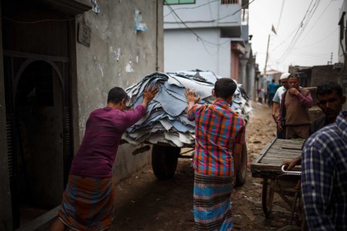 The neighborhood of Hazaribagh runs along the bank of the Buriganga River as it flows through Dhaka,