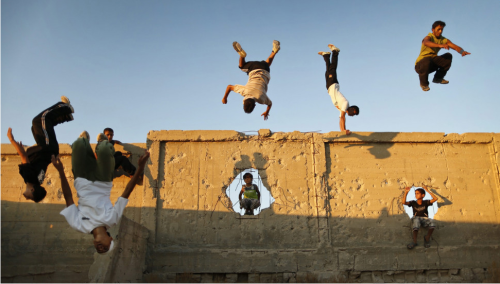 lovelychikaloca:Palestinian youths practice their parkour...