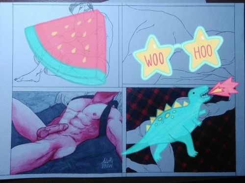 colorslashform: morishen: what do u think about a spoilers @colorslashform i just can’t finish this for sooo long  I’m trying anyway x) Yes, yes, the dinosaurs complete the look. Sexy AND prehistoric. 