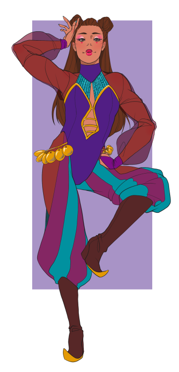 A finished commission of a College of Satire bard. She was really fun to draw! A formal court jester