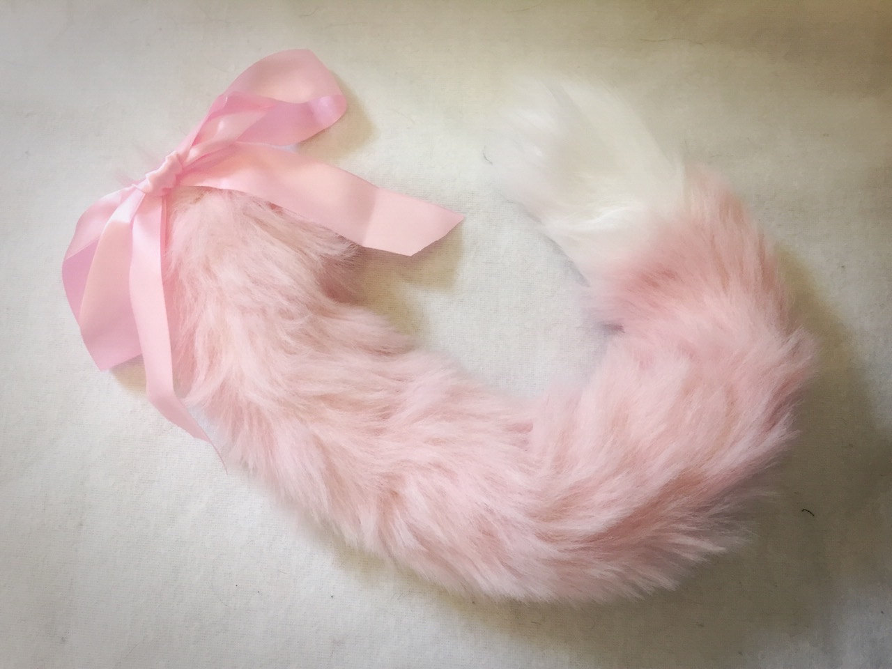 cat-sessorize:  Pink and White Pastel Cat Kitten Play BDSM Tail Faux Fur 25 Inch