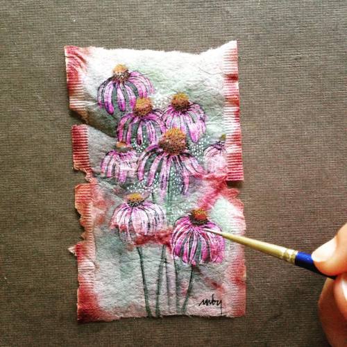 363 days of tea. Day 192. #coneflowers #recycled #teabag #art #highline